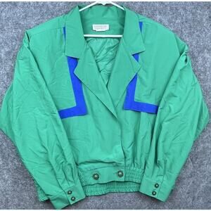 Vintage Katherine Haley Blouse Womens 13/14 Green Blue Jacket Retro Banded Waist